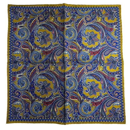 Golden Olive Green Paisley Silk Pocket Square