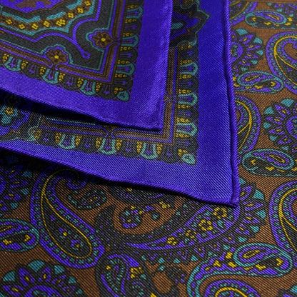 Brown & Purple Paisley Ancient Madder Silk Pocket Square