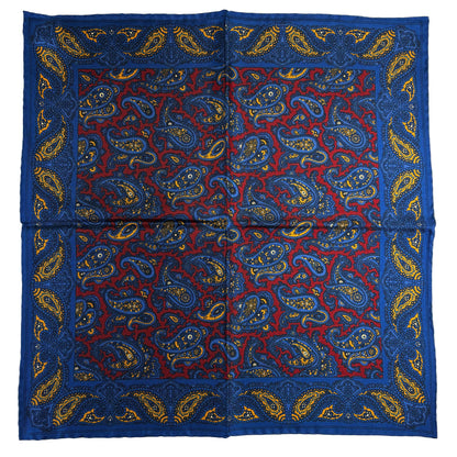 Burgundy & Blue Paisley Ancient Madder Silk Pocket Square