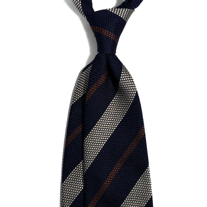Navy Blue / Silver Striped Silk Grenadine Tie