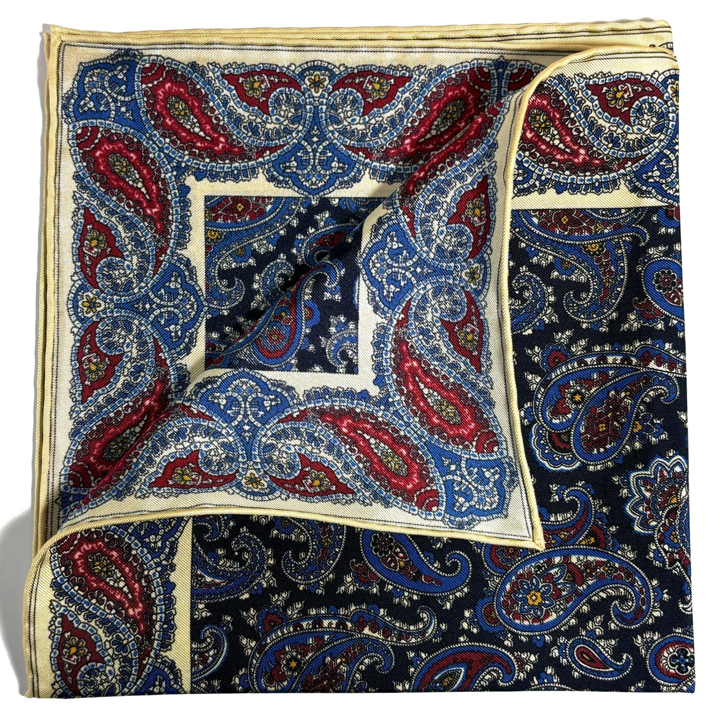 Navy Blue & Cream Paisley Ancient Madder Silk Pocket Square