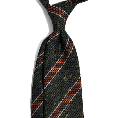 Earthy Green & Orange Striped Tussah Jaspe Silk Grenadine Tie (Garza Grossa)