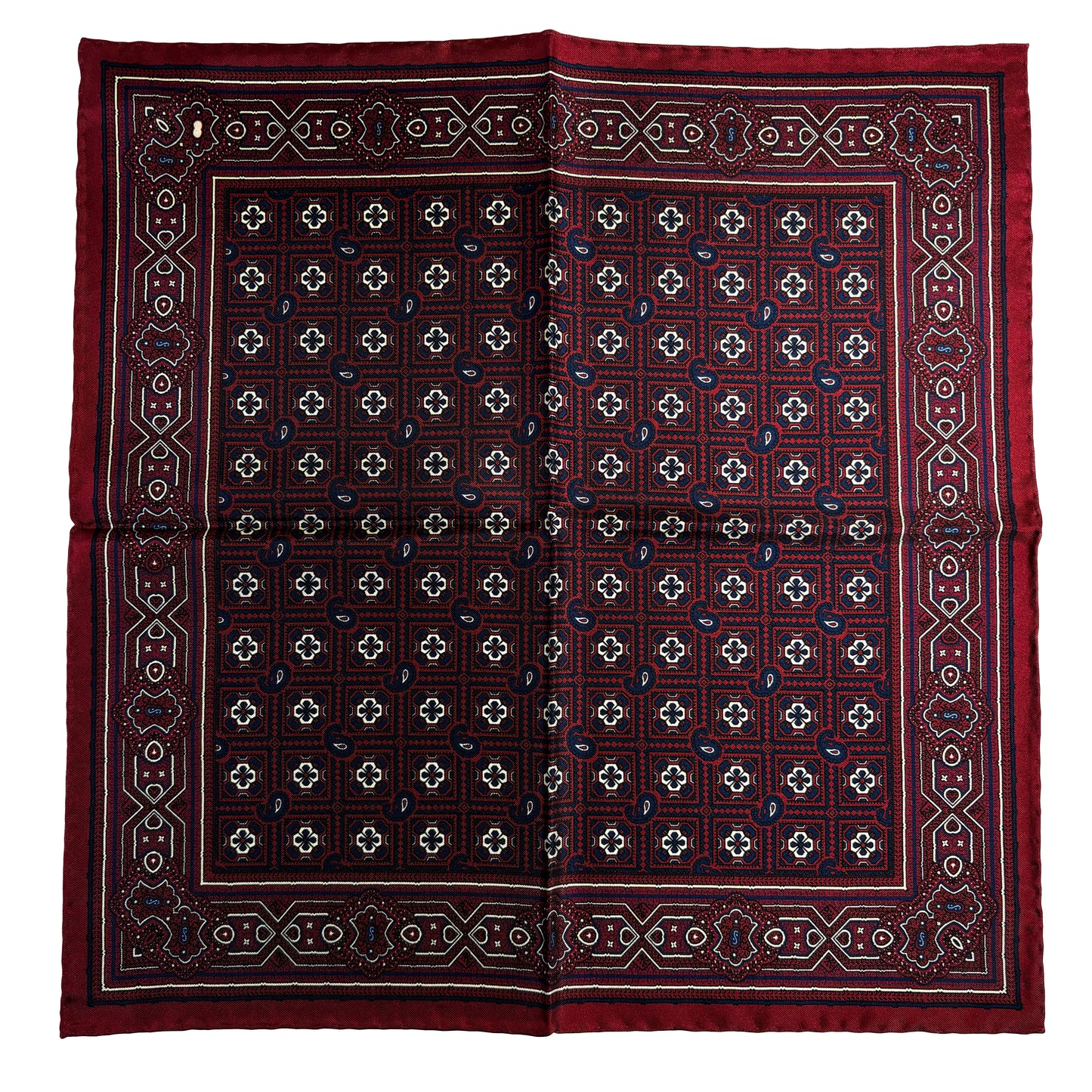 Burgundy Geometric Silk Pocket Square