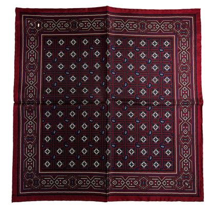 Burgundy Geometric Silk Pocket Square