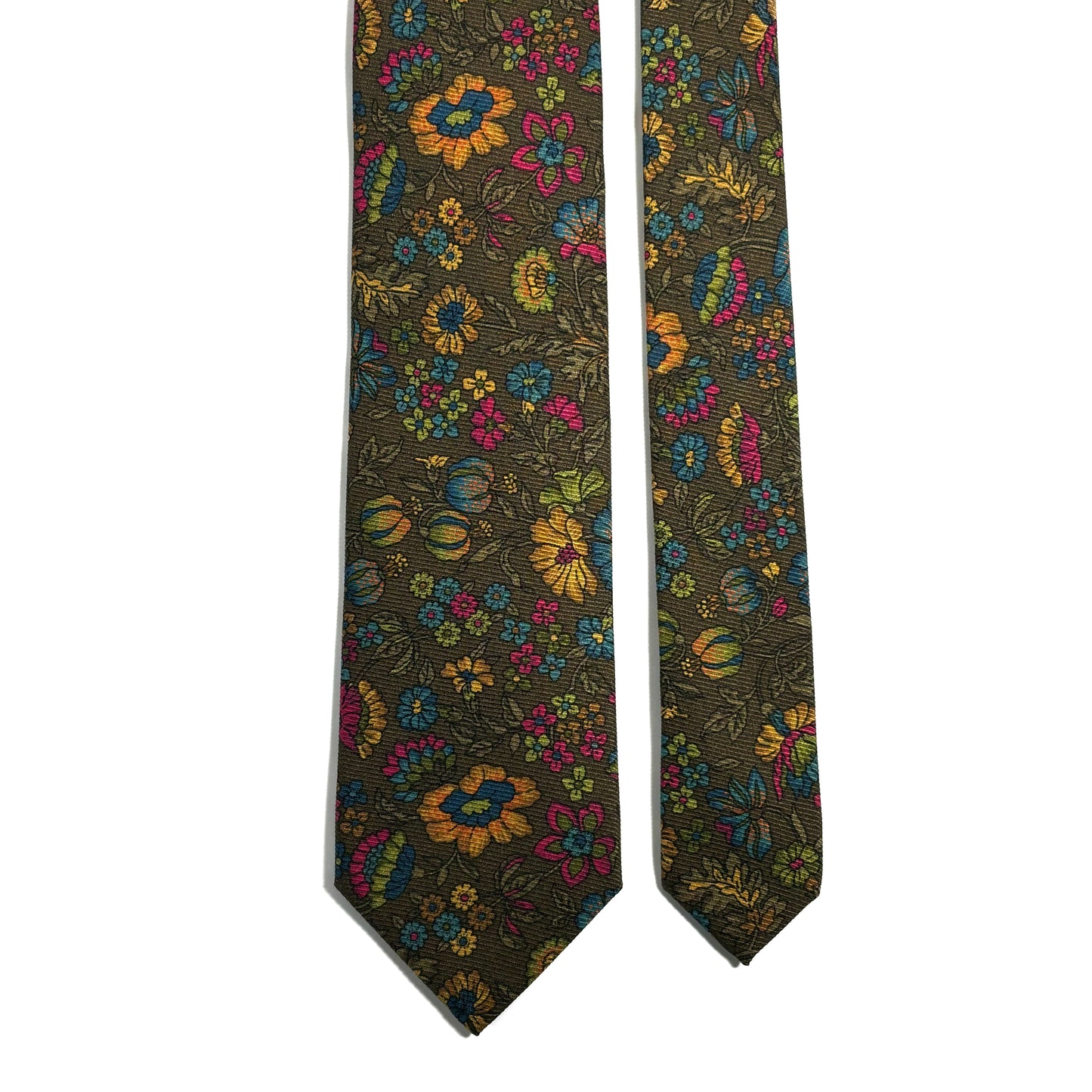 Olive Green Floral Motif Italian Madder Silk Tie
