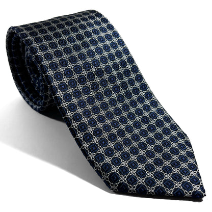 Navy Blue & Silver Geometric Silk Jacquard Tie
