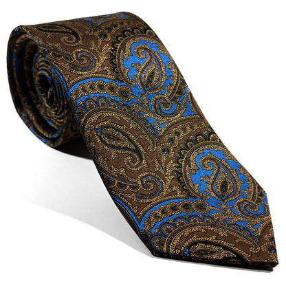 Brown & Light Blue Paisley Silk Jacquard Tie