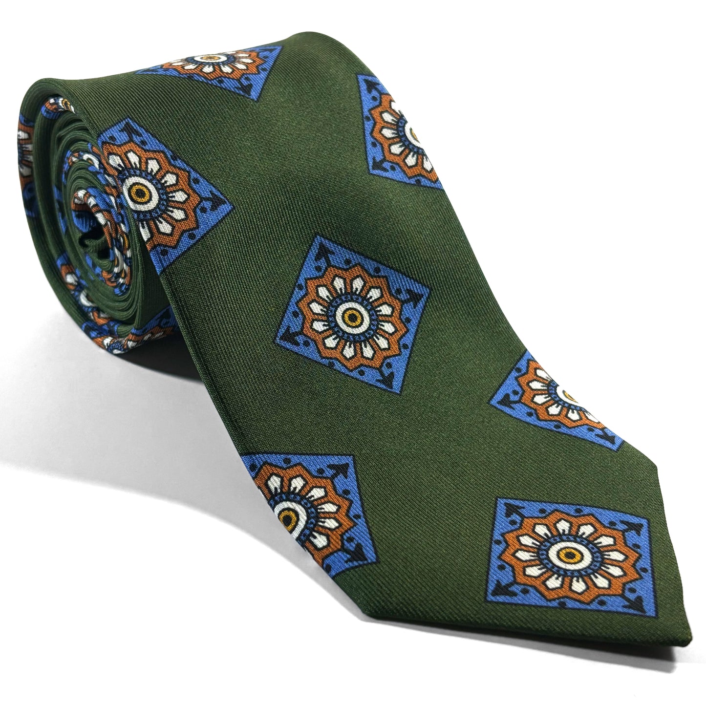 Green Large Square Printed 36oz Silk Twill Tie