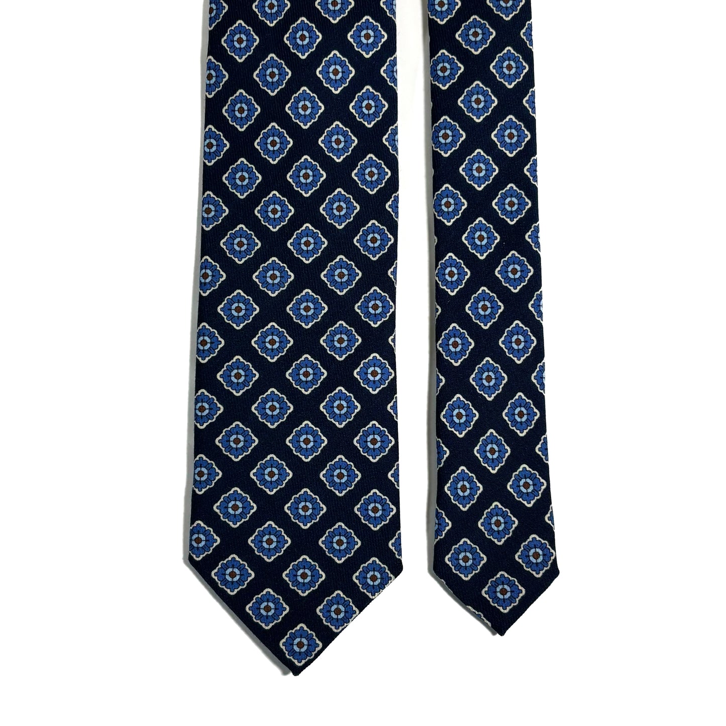Blue Geometric Wool Challis Tie