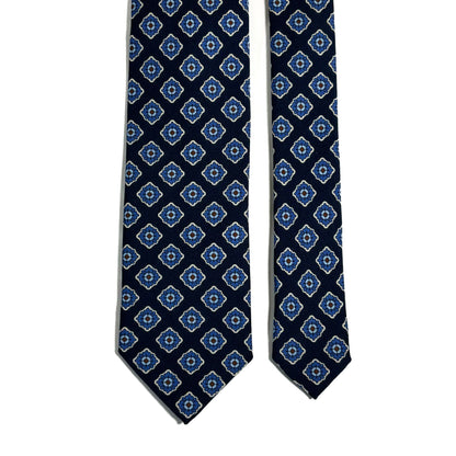 Blue Geometric Wool Challis Tie