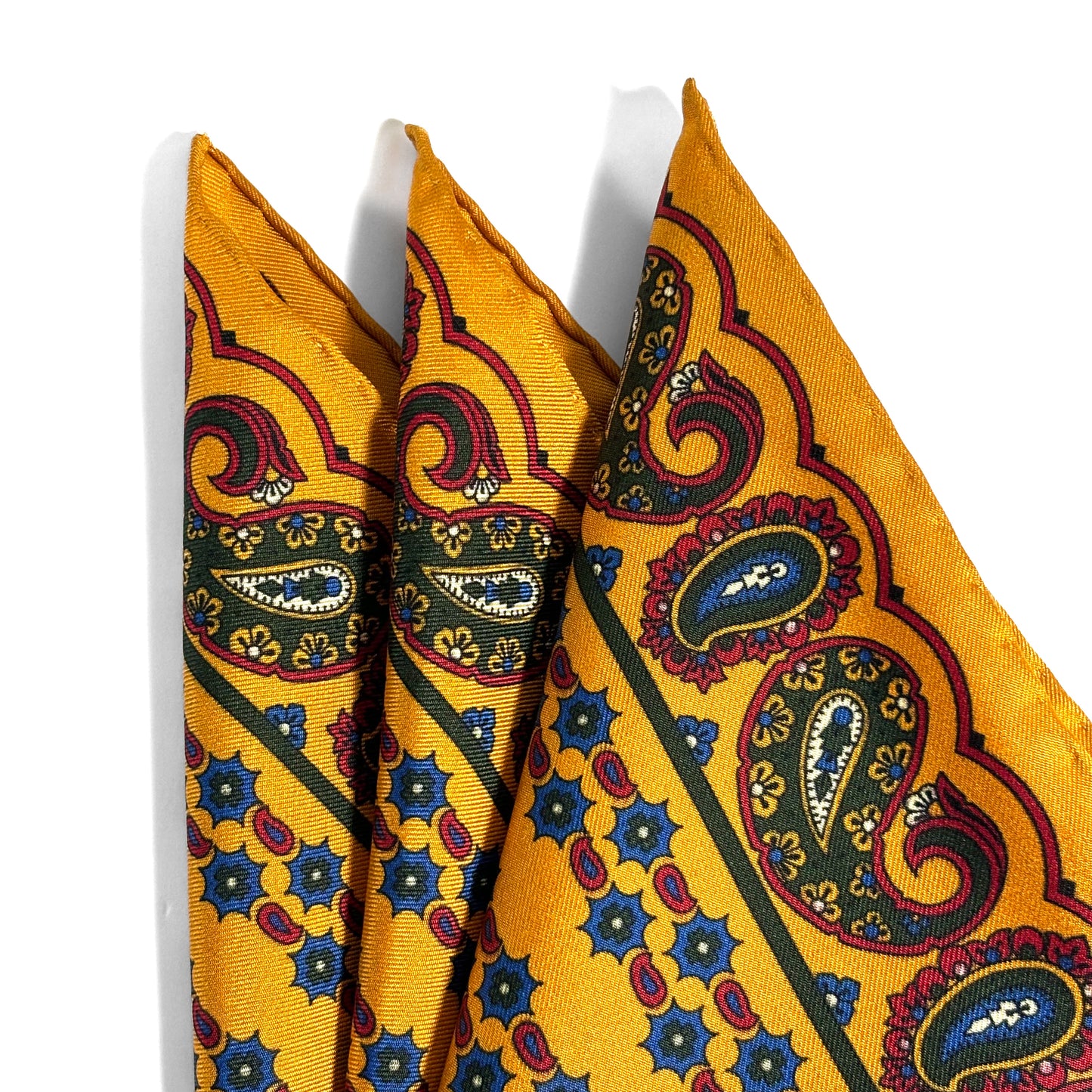 Mustard Yellow Small Paisley Ancient Madder Silk Pocket Square