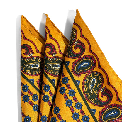 Mustard Yellow Small Paisley Ancient Madder Silk Pocket Square