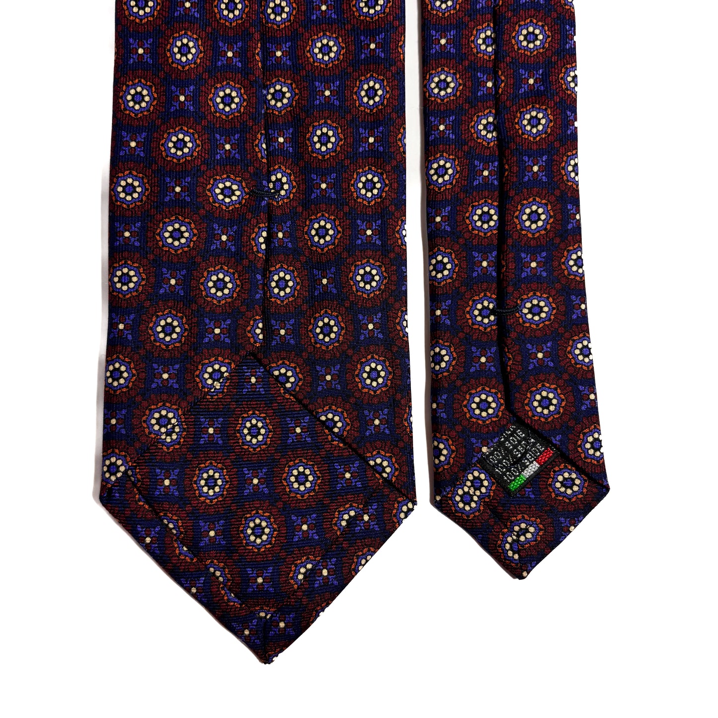 Hand-Printed Navy Blue & Burgundy Geometric Ancient Madder Silk Tie