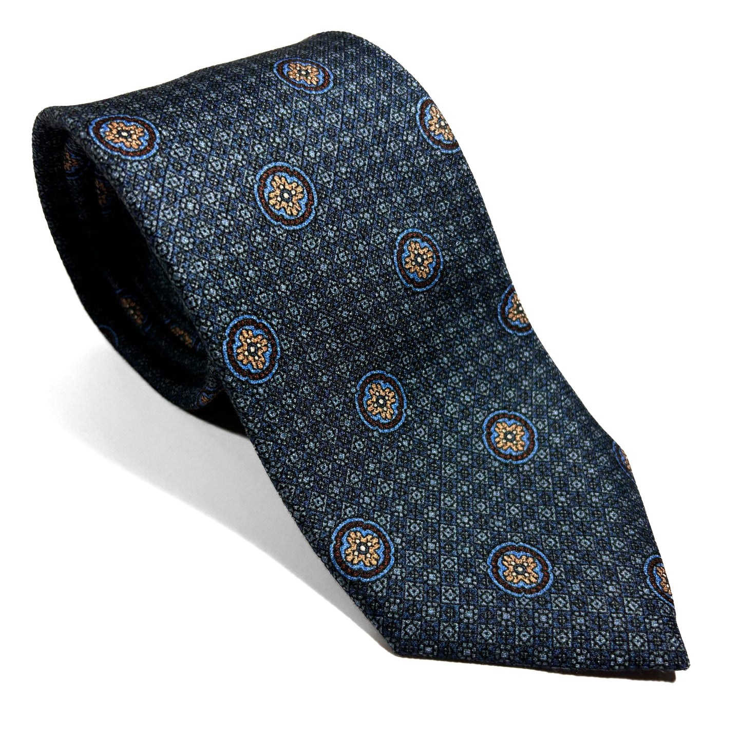 Light Blue Foulard Printed Micro-Grenadine Silk Tie