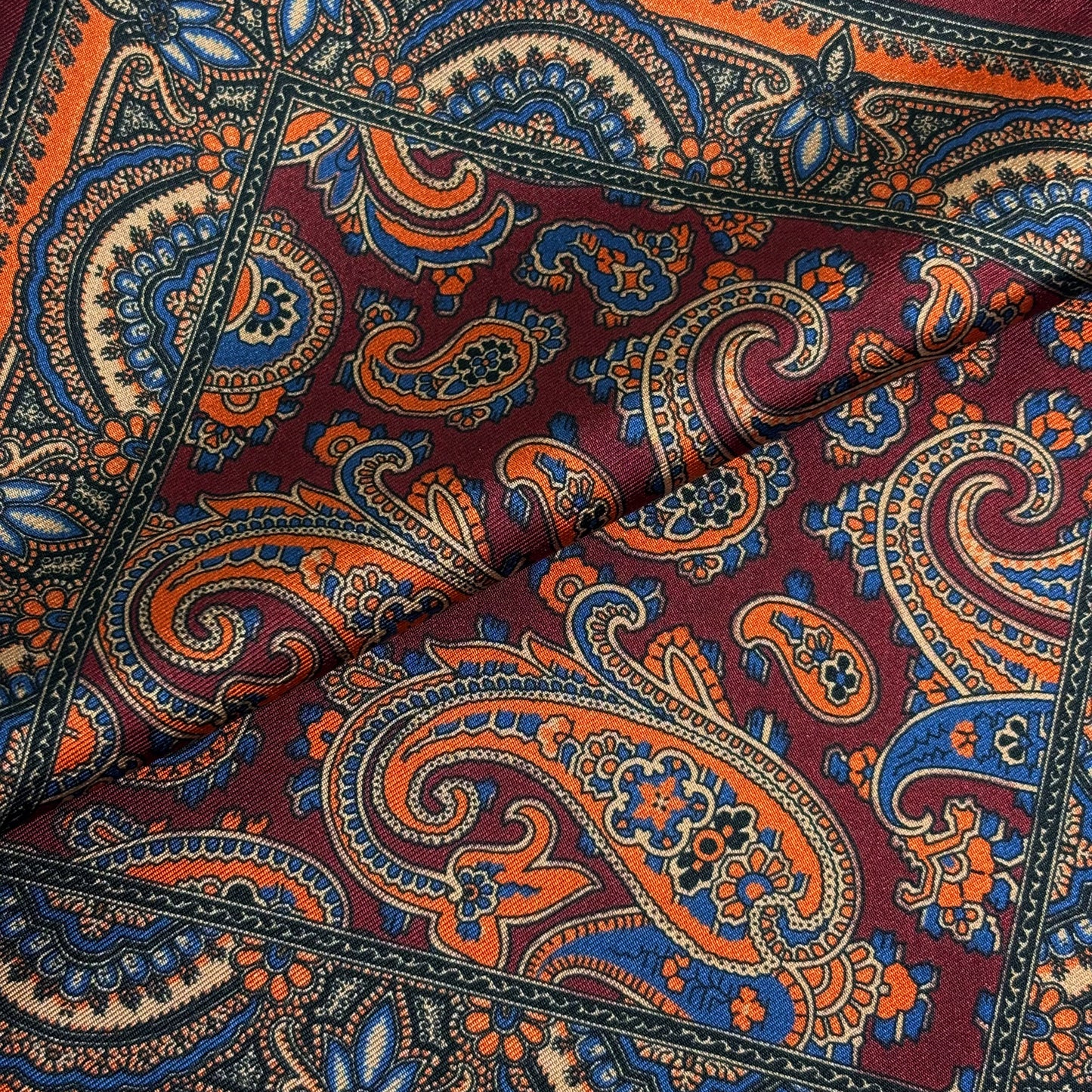 Burgundy & Orange Paisley Ancient Madder Silk Pocket Square