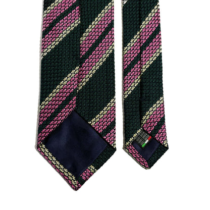 Forest Green & Pink Striped Silk Grenadine Tie (Garza Grossa)