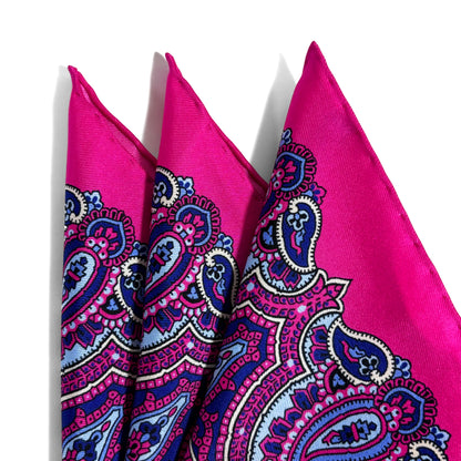 Fuchsia Pink Floral Paisley Silk Pocket Square