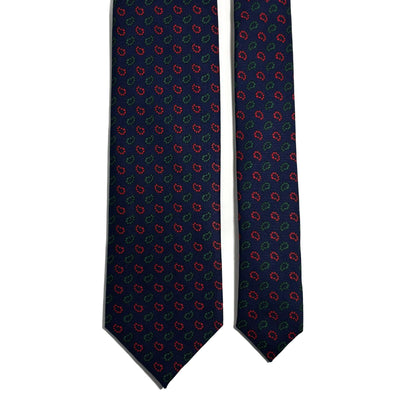 Hand-Printed Navy Blue Small Paisley Silk Tie