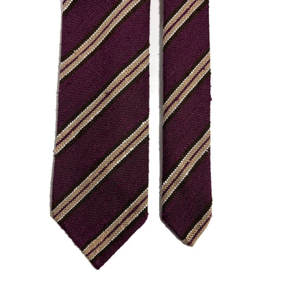 Wine Red Stripe Untipped Silk Shantung Tie