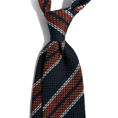 Dark Green & Orange Striped Silk Grenadine Tie (Garza Grossa)
