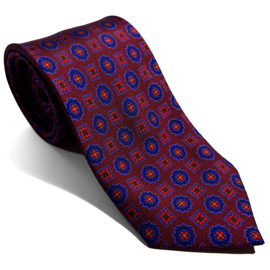 Hand-Printed Rust Burgundy Geometric Ancient Madder Silk Tie