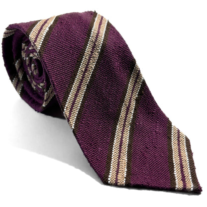 Wine Red Stripe Untipped Silk Shantung Tie