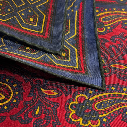 Burgundy & Yellow Paisley Ancient Madder Silk Pocket Square