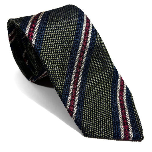 Olive Green Striped Silk Grenadine Tie (Garza Fina)