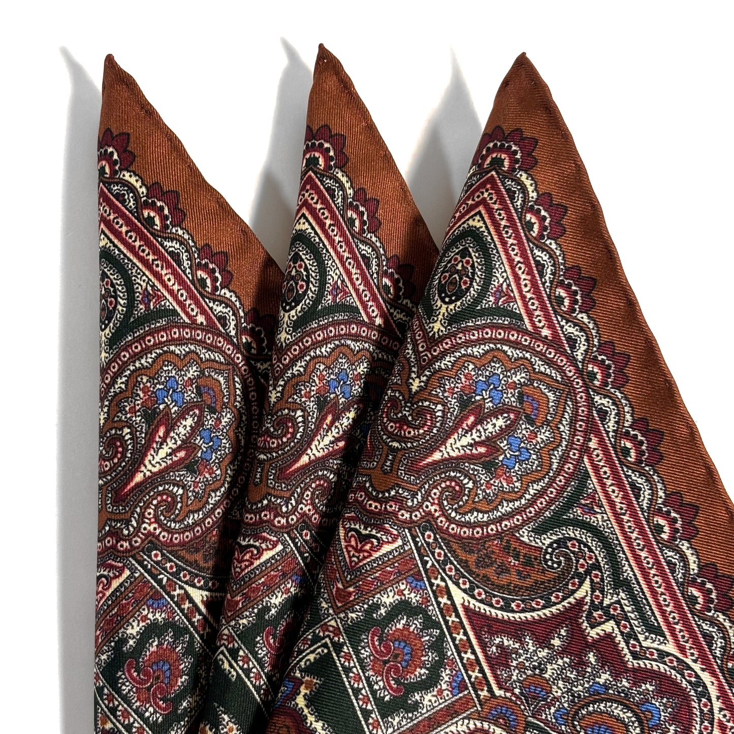 Forest Green & Brown Floral Motif Ancient Madder Silk Pocket Square