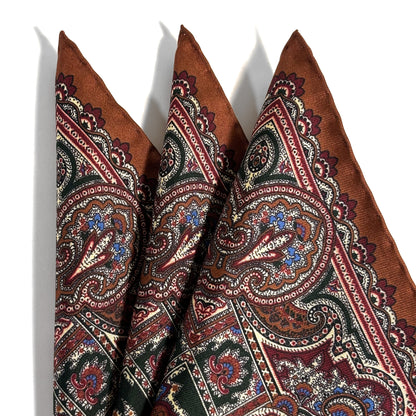 Forest Green & Brown Floral Motif Ancient Madder Silk Pocket Square