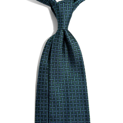 Turquoise Geometric Jacquard Silk Tie