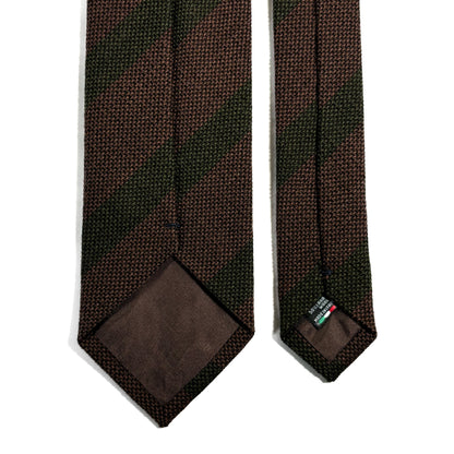 Brown & Green Striped Wool/Silk Grenadine Tie