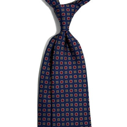 Navy Blue Geometric Floral Silk Tie