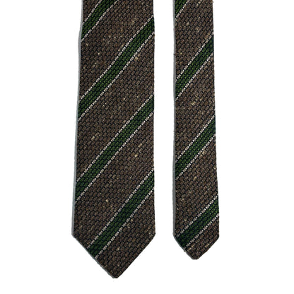 Brown & Green Striped Tussah Jaspe Silk Grenadine Tie (Garza Grossa)