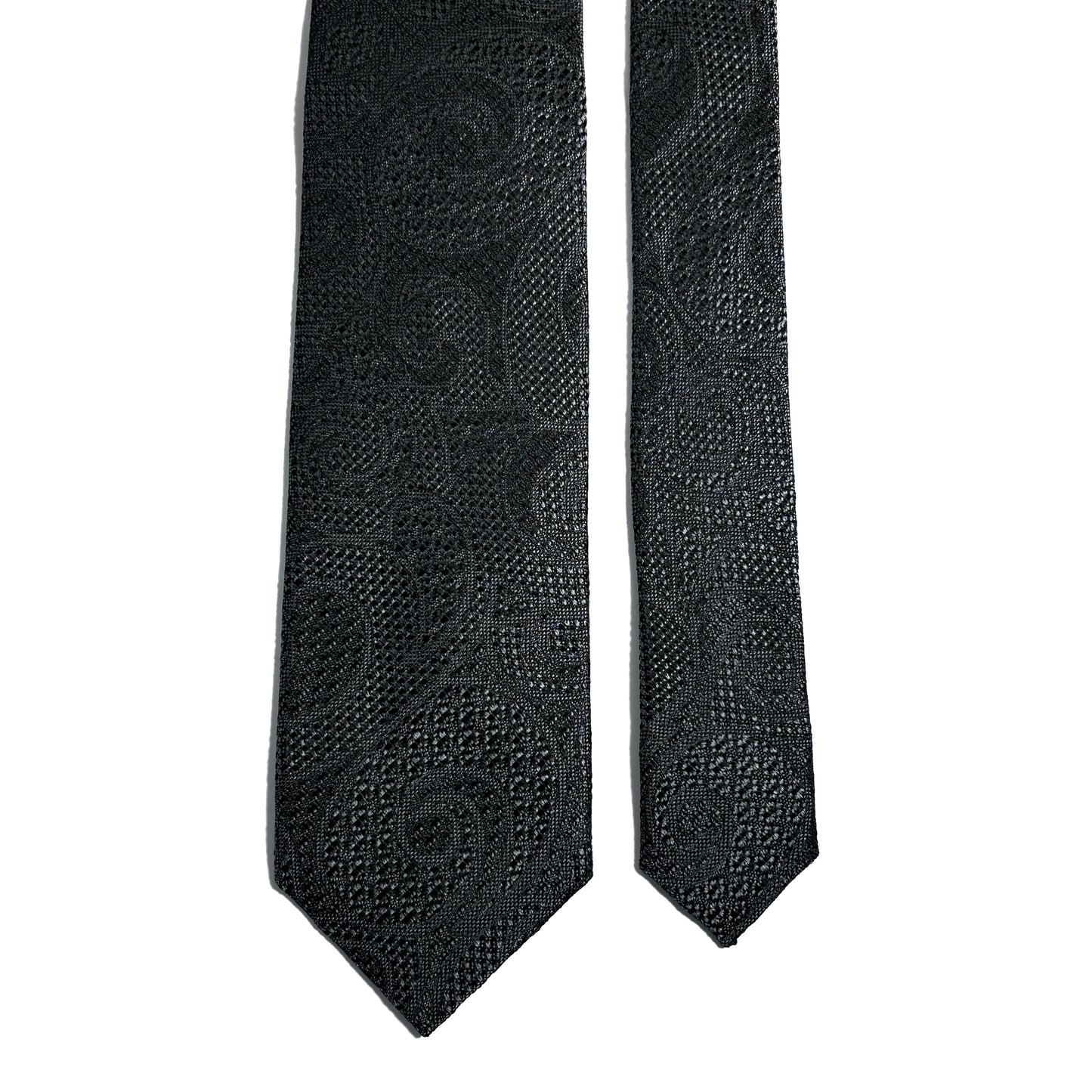 PHOENIX Charcoal Gray / Silver Paisley Silk Grenadine Jacquard Tie