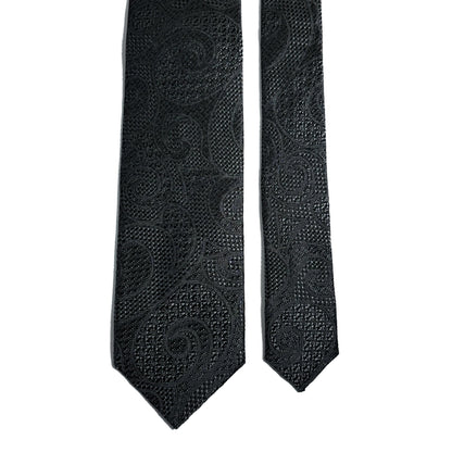PHOENIX Charcoal Gray / Silver Paisley Silk Grenadine Jacquard Tie