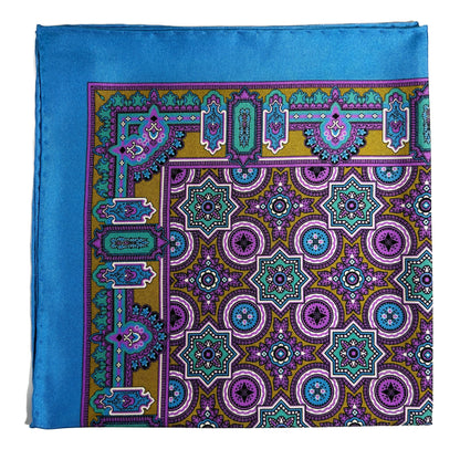Light Blue & Gold Geometric Silk Pocket Square