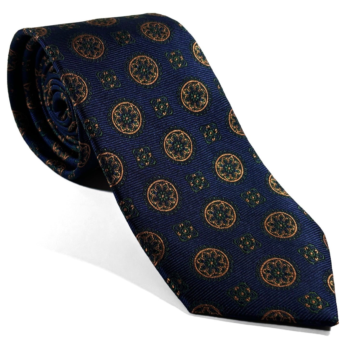 Navy Blue & Gold Geometric Silk Jacquard Tie