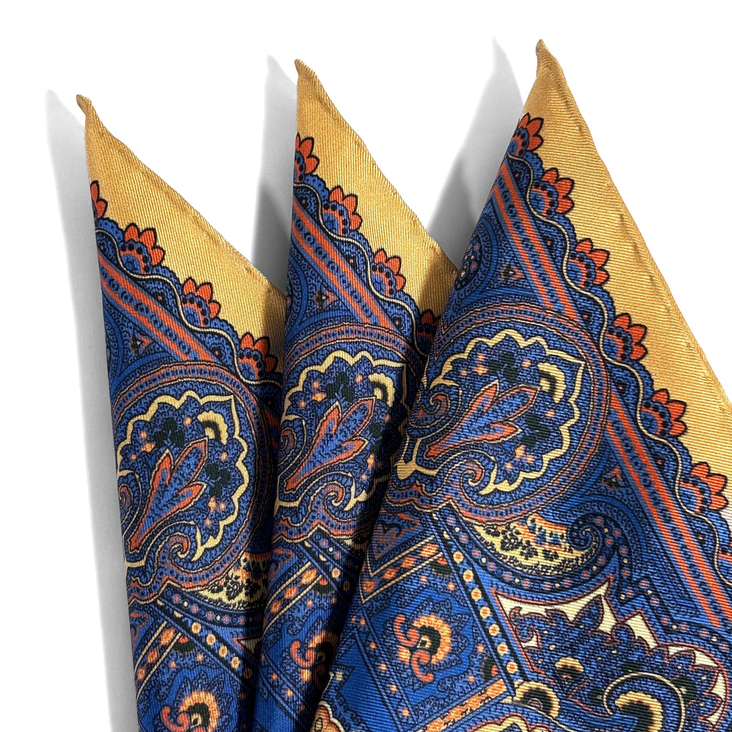Egyptian Blue & Cream Floral Motif Ancient Madder Silk Pocket Square