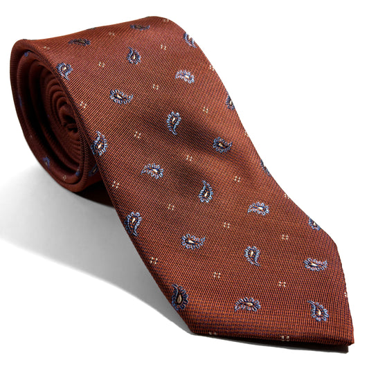 Terracotta Orange Small Paisley Silk Jacquard Tie
