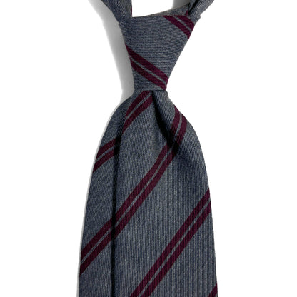 Gray & Burgundy Striped Wool Challis Tie