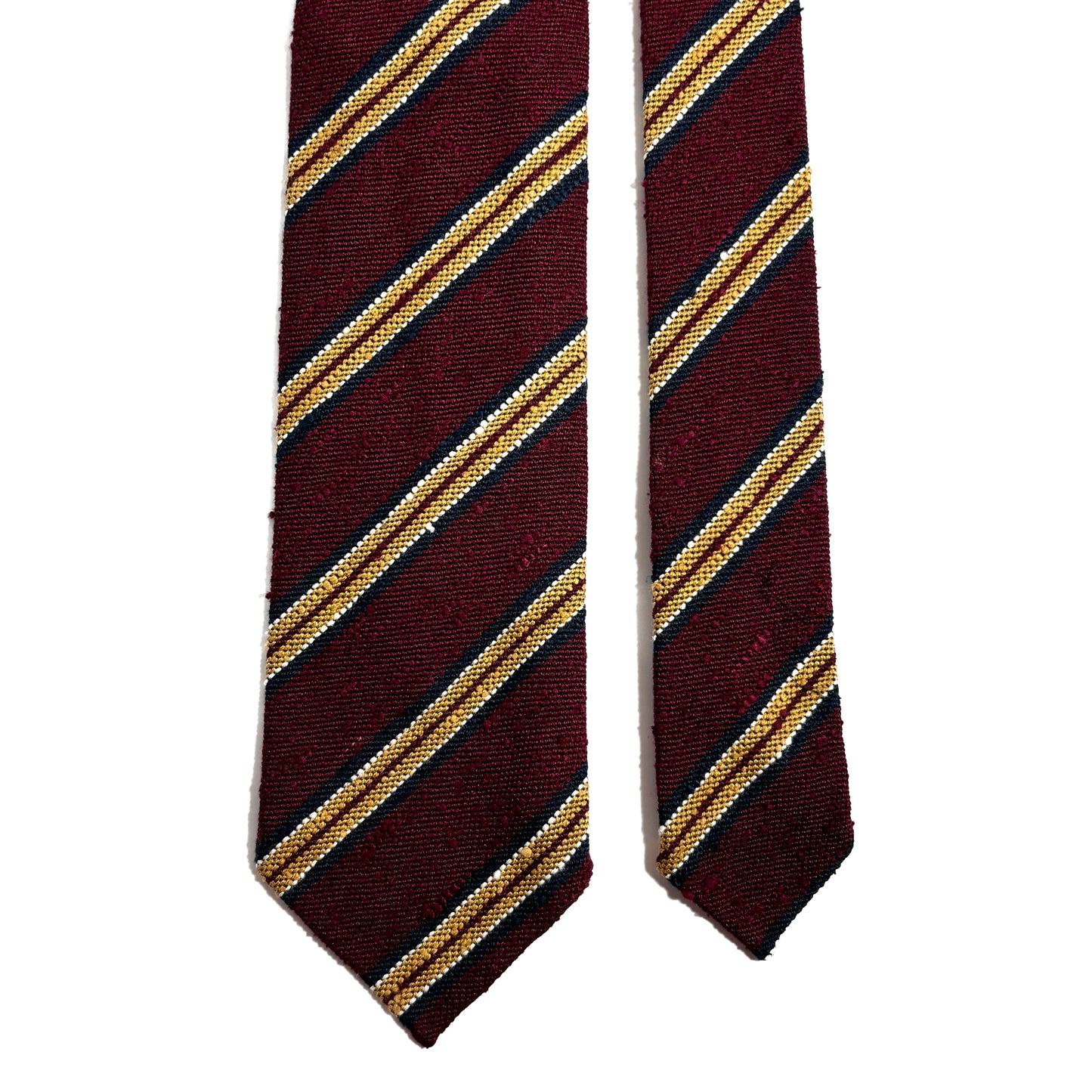 Untipped Burgundy & Gold Striped Silk Shantung Tie