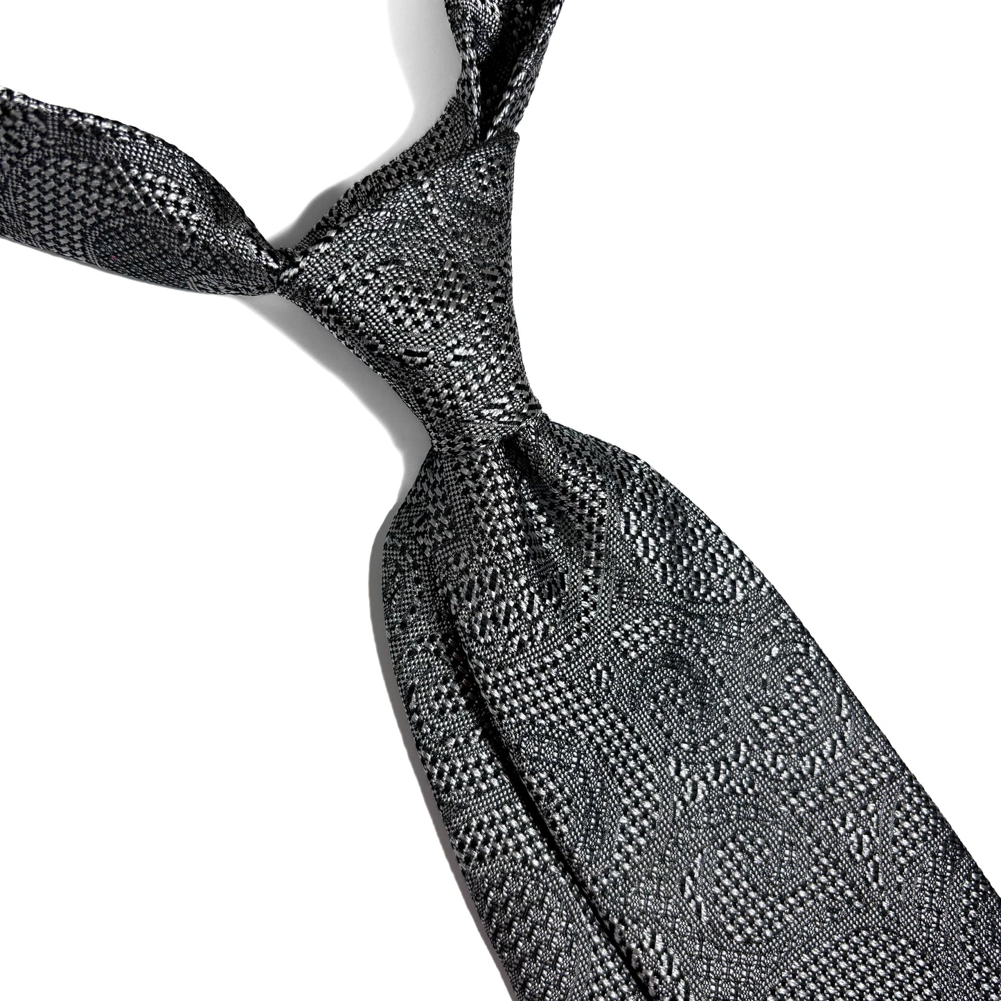 PHOENIX Silver Paisley Silk Grenadine Jacquard Tie