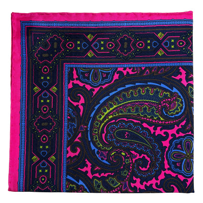 Fuchsia & Brown Paisley Silk Pocket Square