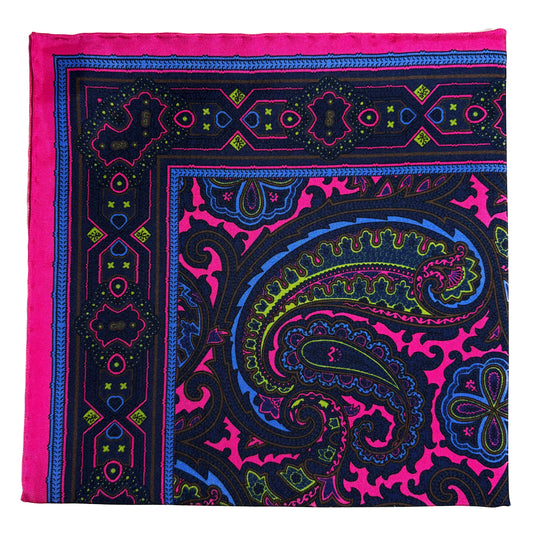 Fuchsia & Brown Paisley Silk Pocket Square