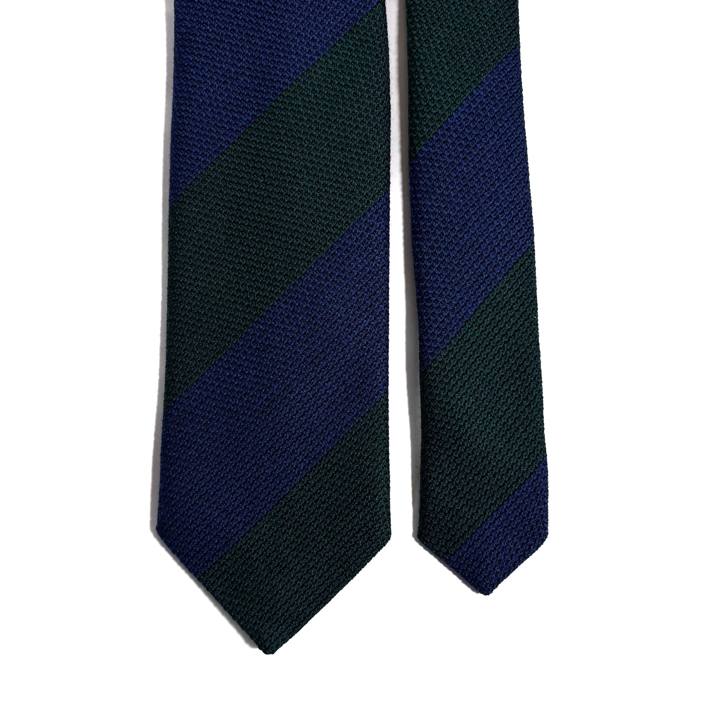 Navy Blue & Green Striped Wool/Silk Grenadine Tie (Garza Fina)