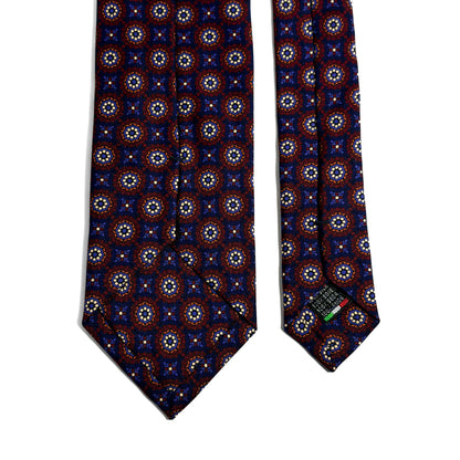 Hand-Printed Navy Blue & Burgundy Geometric Ancient Madder Silk Tie