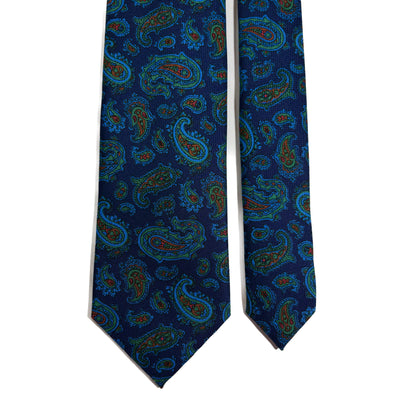 Hand-Printed Nautical Blue Paisley Silk Tie