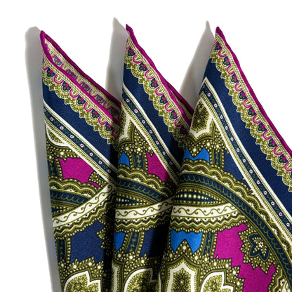 Green & Magenta Large Medallion Silk Pocket Square