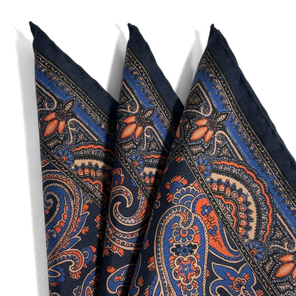 Navy Blue & Orange Paisley Ancient Madder Silk Pocket Square